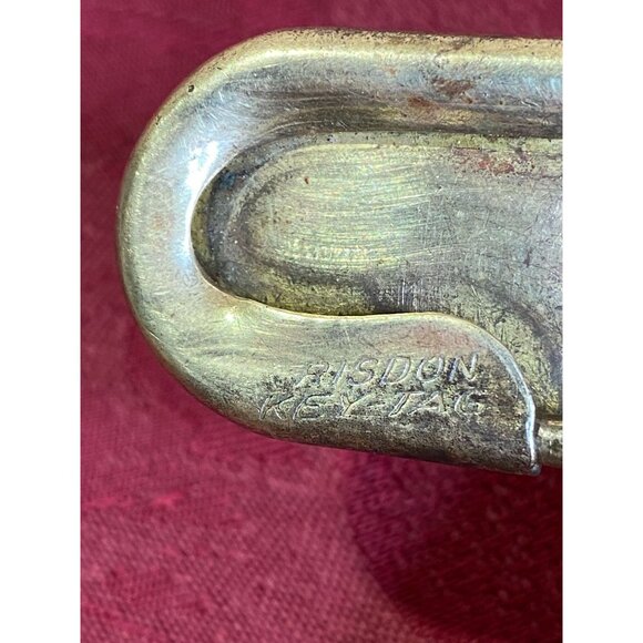 Vintage Risdon Blue Star Giant Safety Pin Key Tag 4" x 1" Brass - Picture 4 of 6